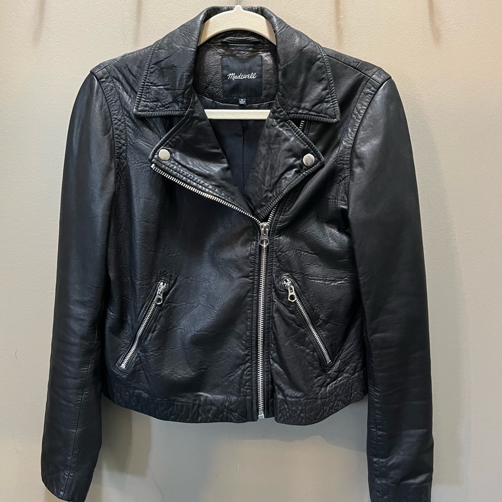 Madewell Washed Leather Crop Bomber Jacket Medium